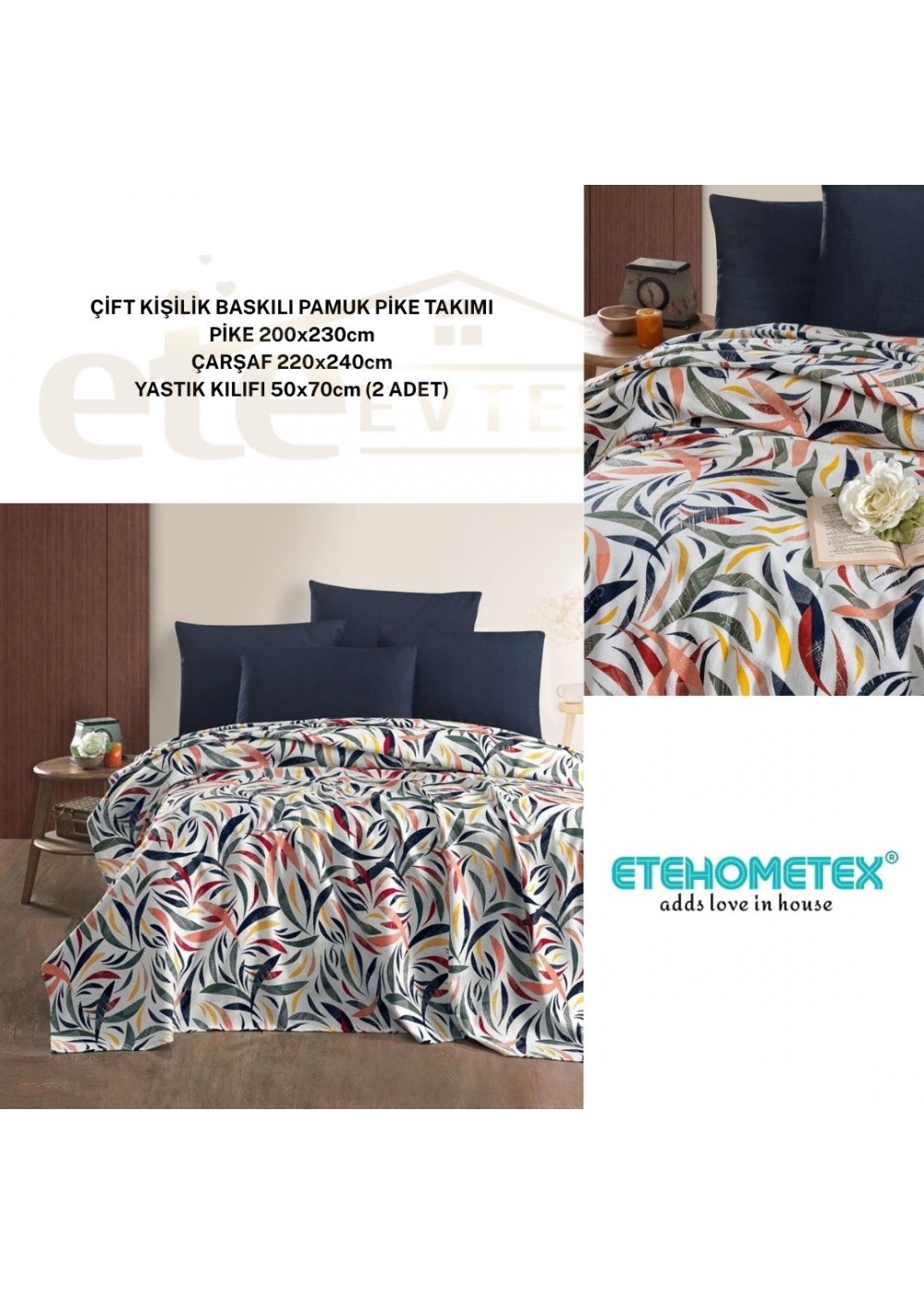 ETEHOMETEX ÇİFT KİŞİLİK BASKILI PAMUK PİKE TAKIMI GÖKKUŞAĞI V2 8696474231924